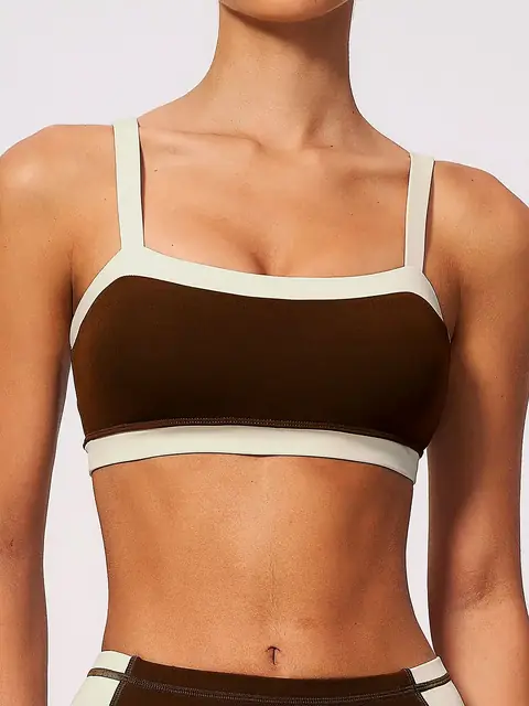 Second-skin Bound-Edge sports bra in terracotta front view