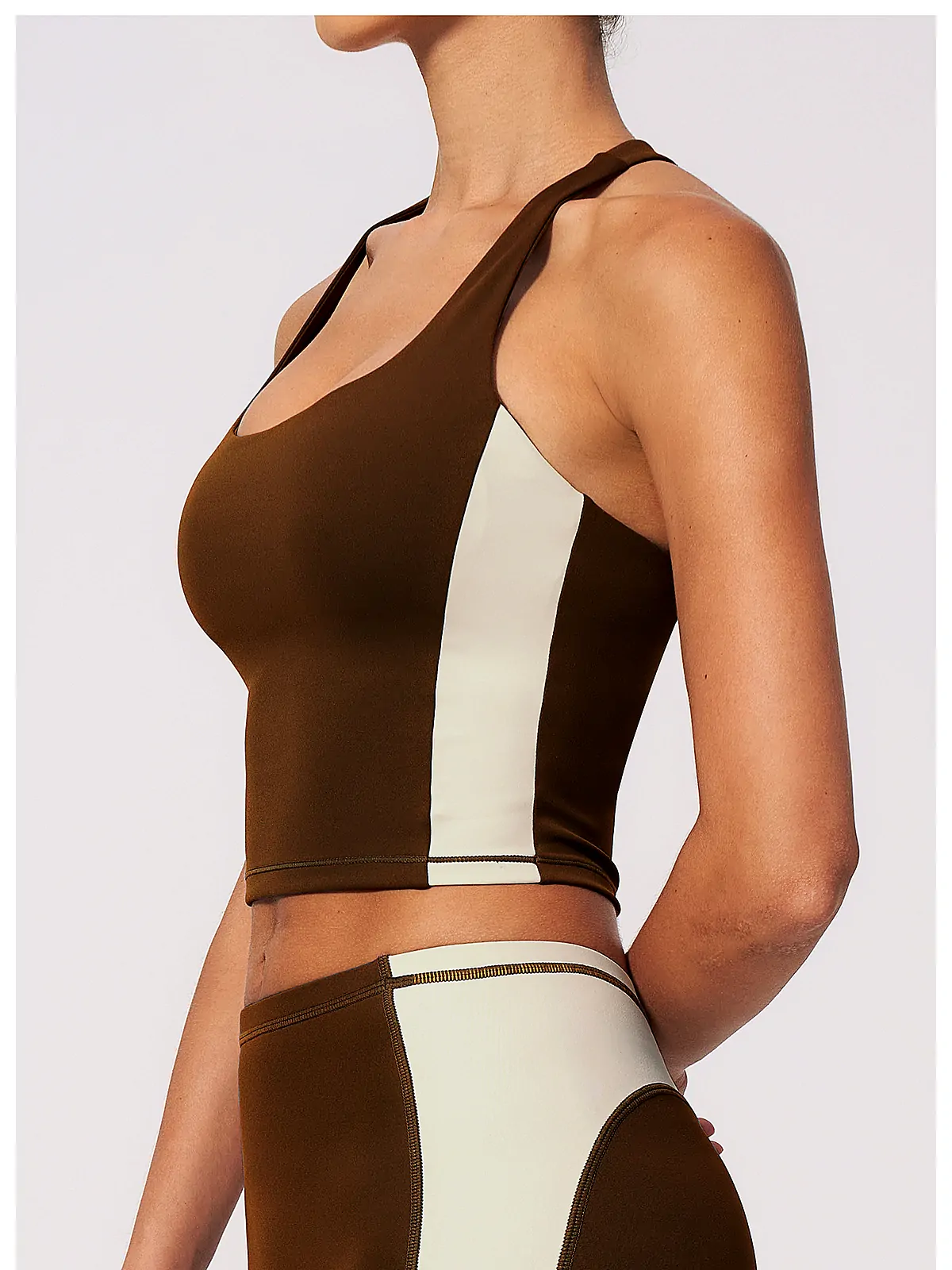 Flatlock seam detail on sports bra