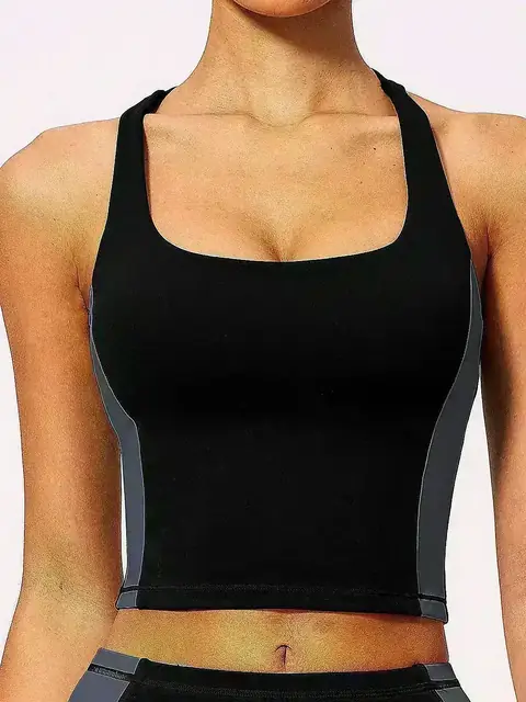 Second-skin Colour-Block sports bra in mocha front view