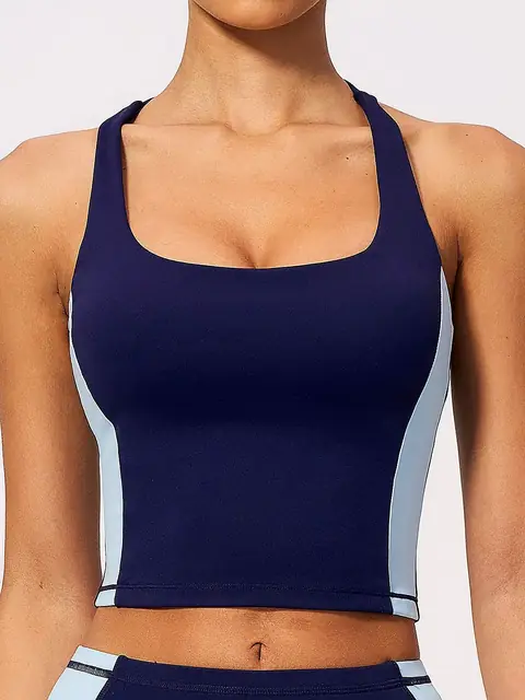 Second-skin Colour-Block sports bra in plum front view