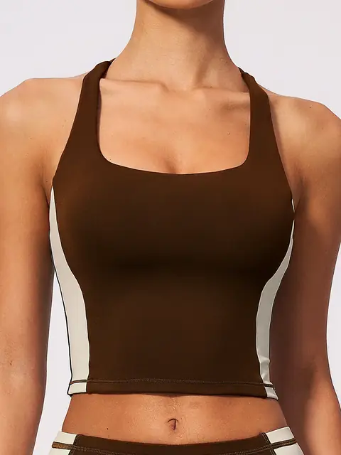 Second-skin Colour-Block sports bra in rust front view