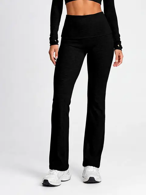 Second-skin flare yoga leggings in heather grey front view