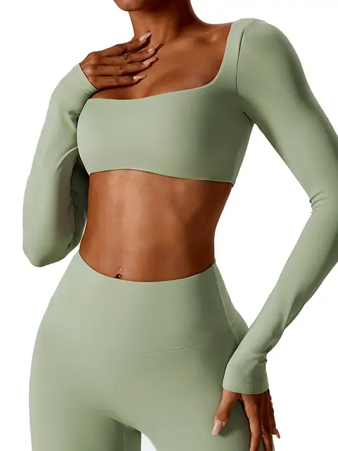 Naked-Feel Long-Sleeve Yoga Tee front view in tea brown