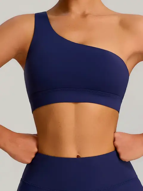 One-Shoulder shock yoga tank in tea brown front view