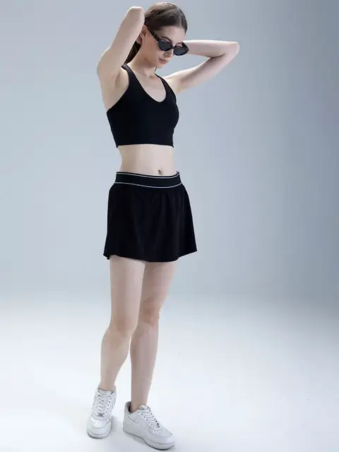 Outdoor Skirt-Lined yoga set in rhino grey front view