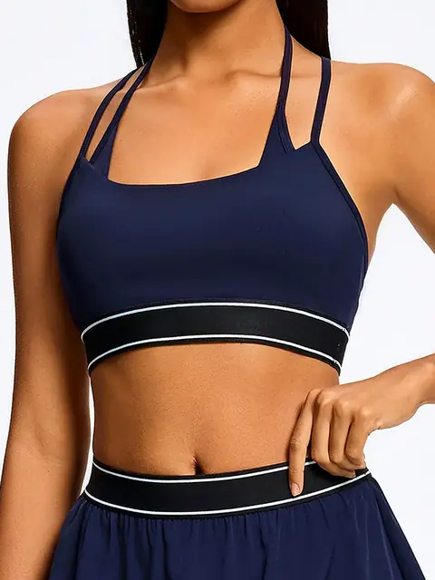 Padded Cross-Back yoga tank in auburn front view