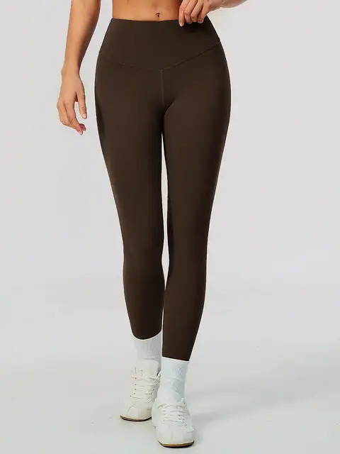 Peach-Lift brushed yoga leggings in dark chocolate front view