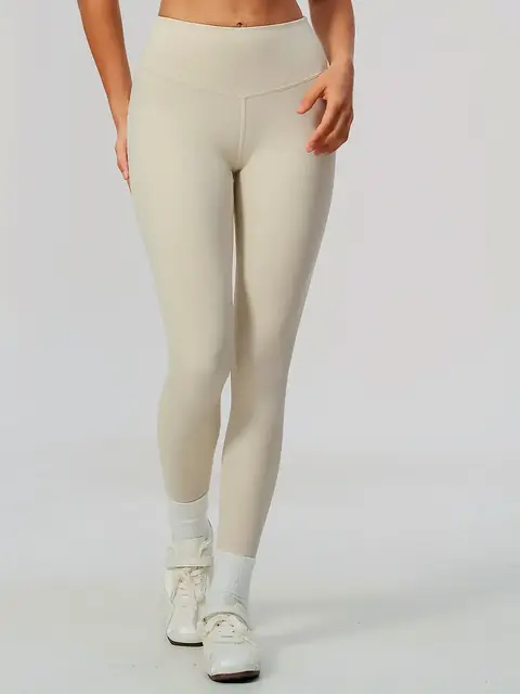Peach-Lift brushed yoga leggings in oat apricot front view