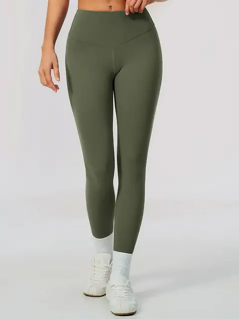 Peach-Lift brushed yoga leggings in olive front view