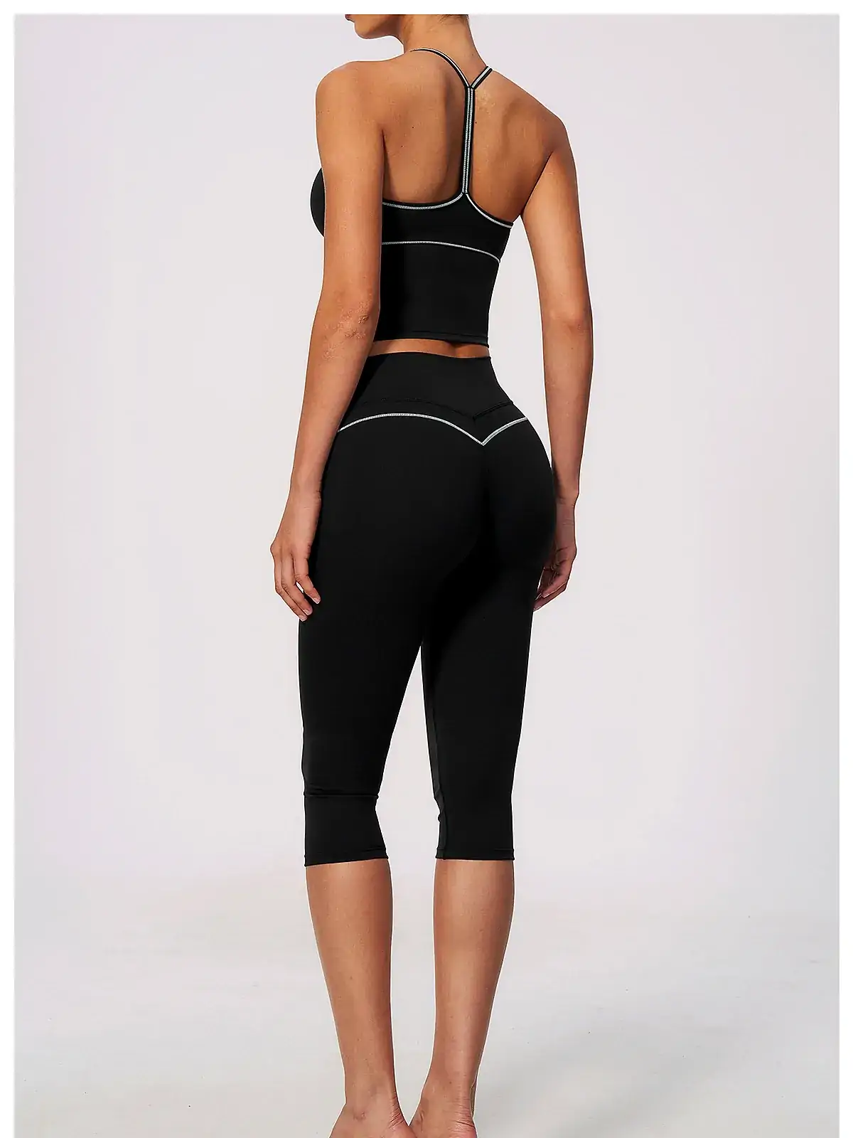 High-waist colour-block set back seam construction