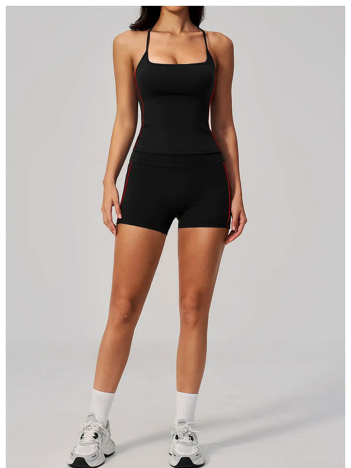 Pilates racerback running set back seam construction
