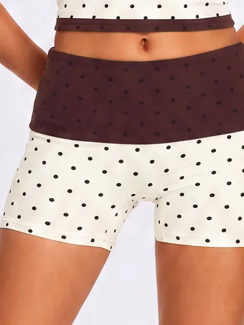 Polka-Dot Open-Back yoga set in mocha front view