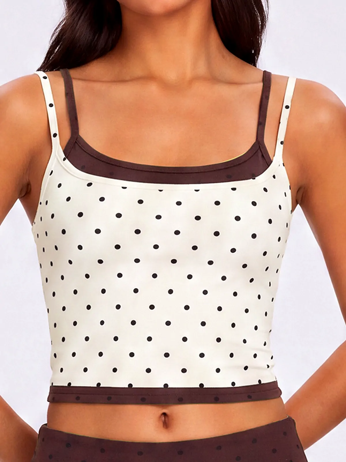 Polka-Dot padded yoga tank back seam construction