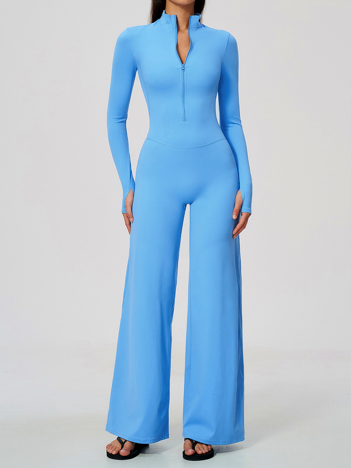 Quarter-Zip Wide-Leg Yoga Unitard