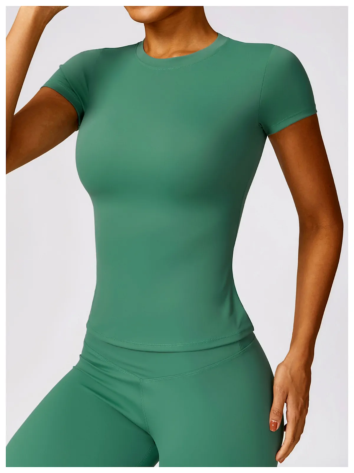 Quick-Dry Short-Sleeve Yoga Cover Tee — back seam construction