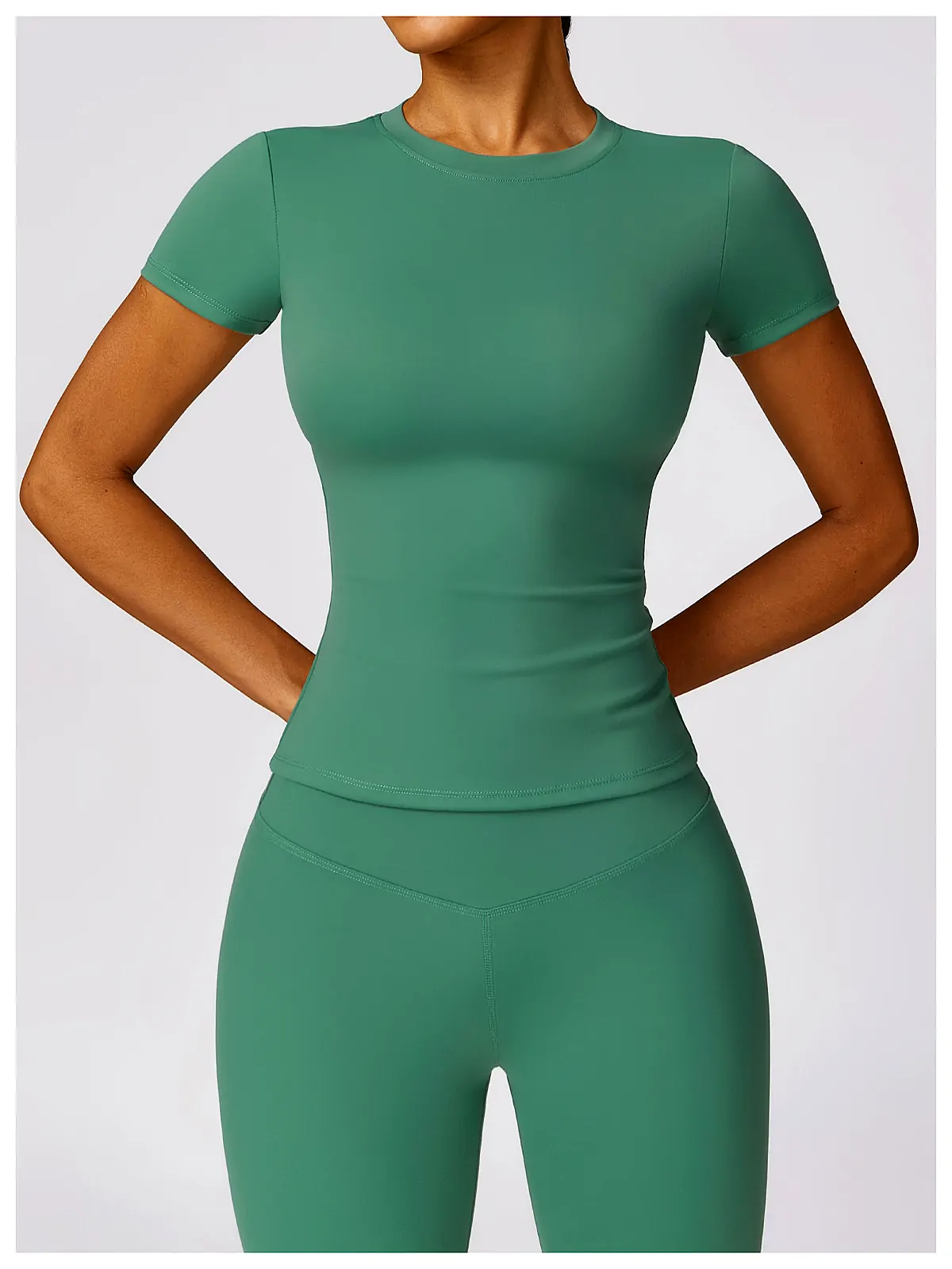 Quick-Dry Short-Sleeve Yoga Cover Tee — fabric close-up