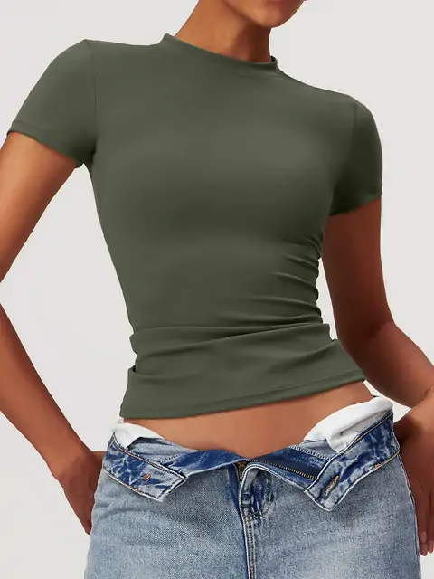 Quick-Dry Short-Sleeve Yoga Cover Tee front view in tea brown
