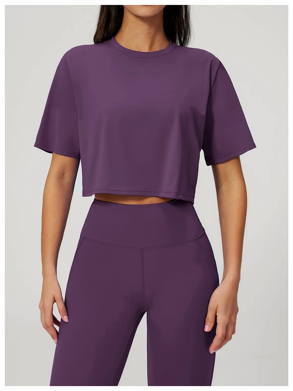 Relaxed Crop Crew Yoga Tee — fabric close-up