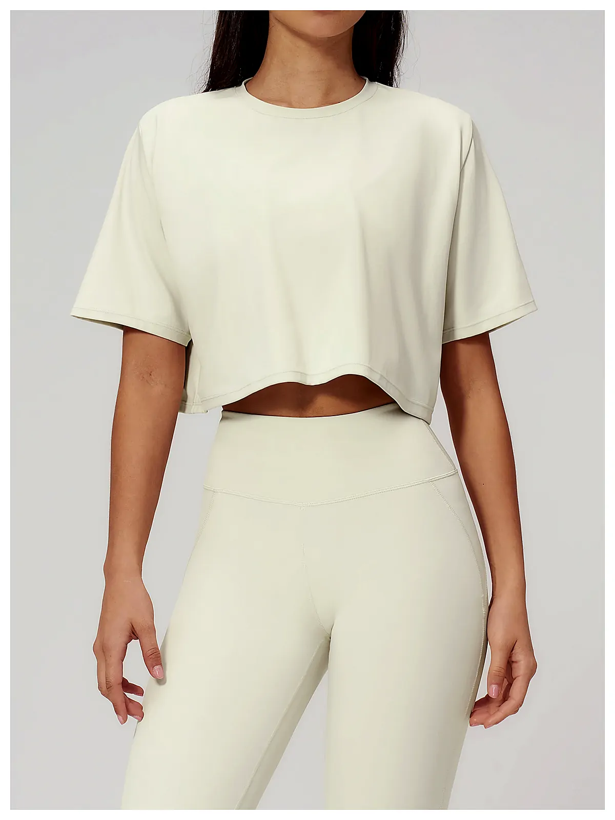 Relaxed Crop Crew Yoga Tee — back seam construction