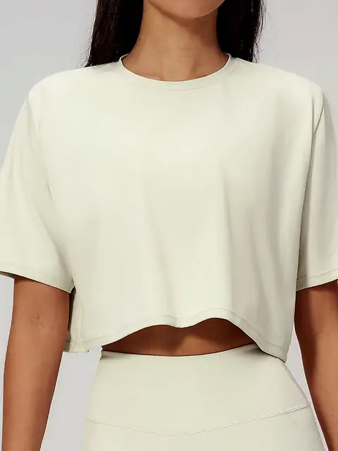 Relaxed Crop Crew Yoga Tee front view in tea brown