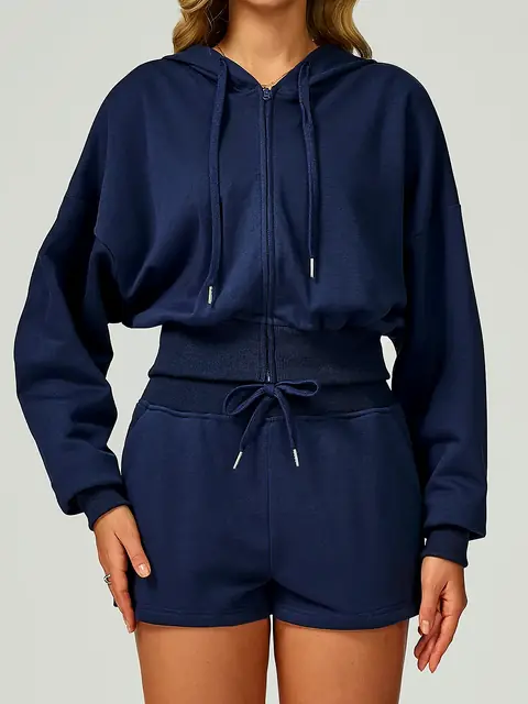 Relaxed pullover hoodie in midnight blue front view
