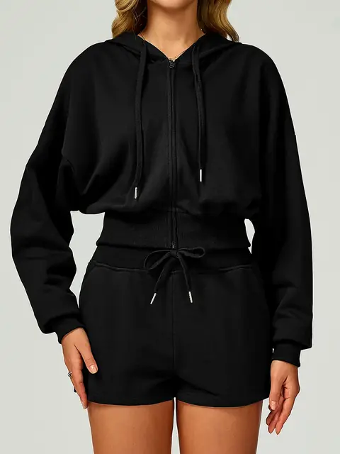 Relaxed pullover hoodie in premium black front view