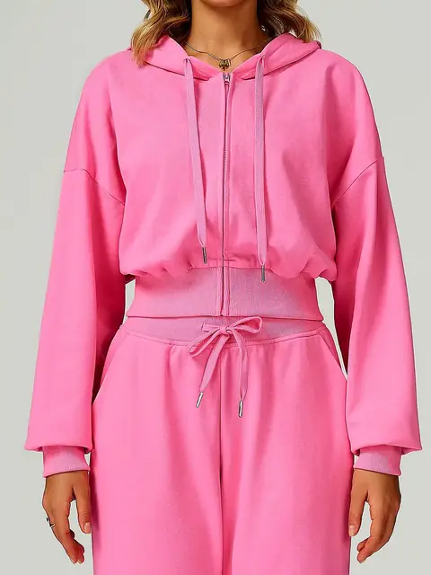 Relaxed pullover hoodie in rose pink front view
