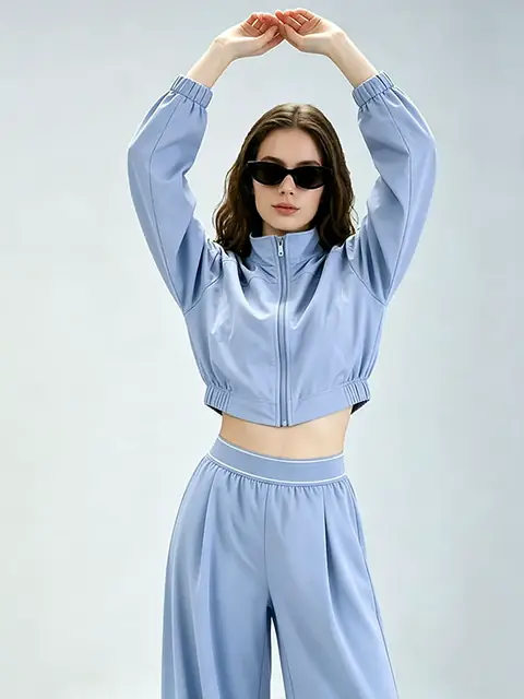 Relaxed pilates training yoga tank set in smoke blue front view