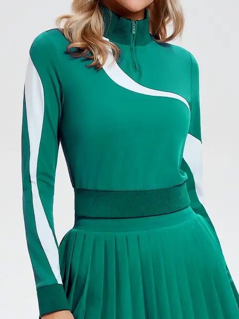 Relaxed zip Long-Sleeve yoga top in emblem blue front view