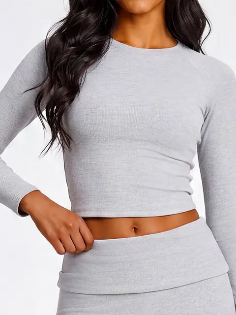 Ribbed crop yoga Long-Sleeve in auburn front view