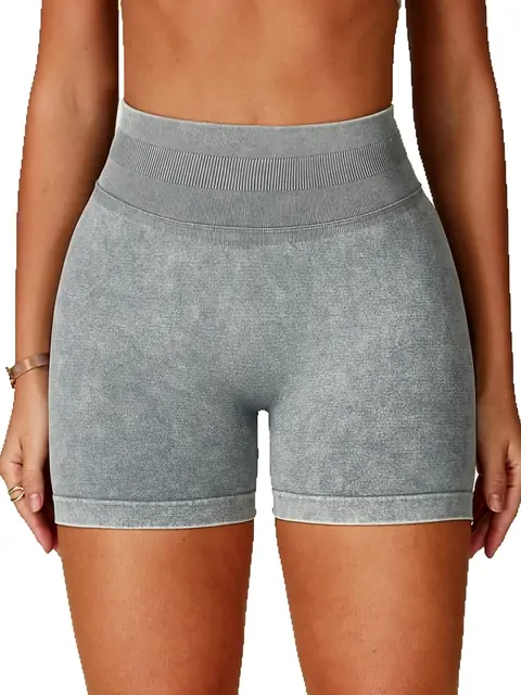 Sandwash Seamless High-Waist Yoga Shorts front view in heather grey