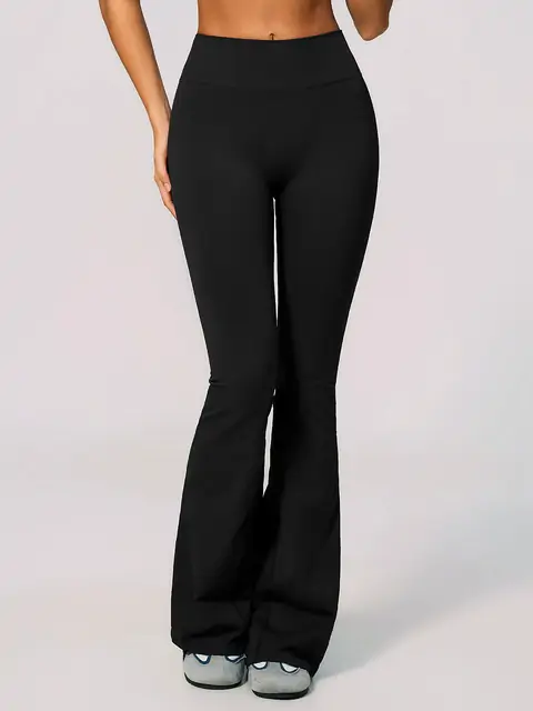 Seamless Flare Yoga Leggings front view in premium black