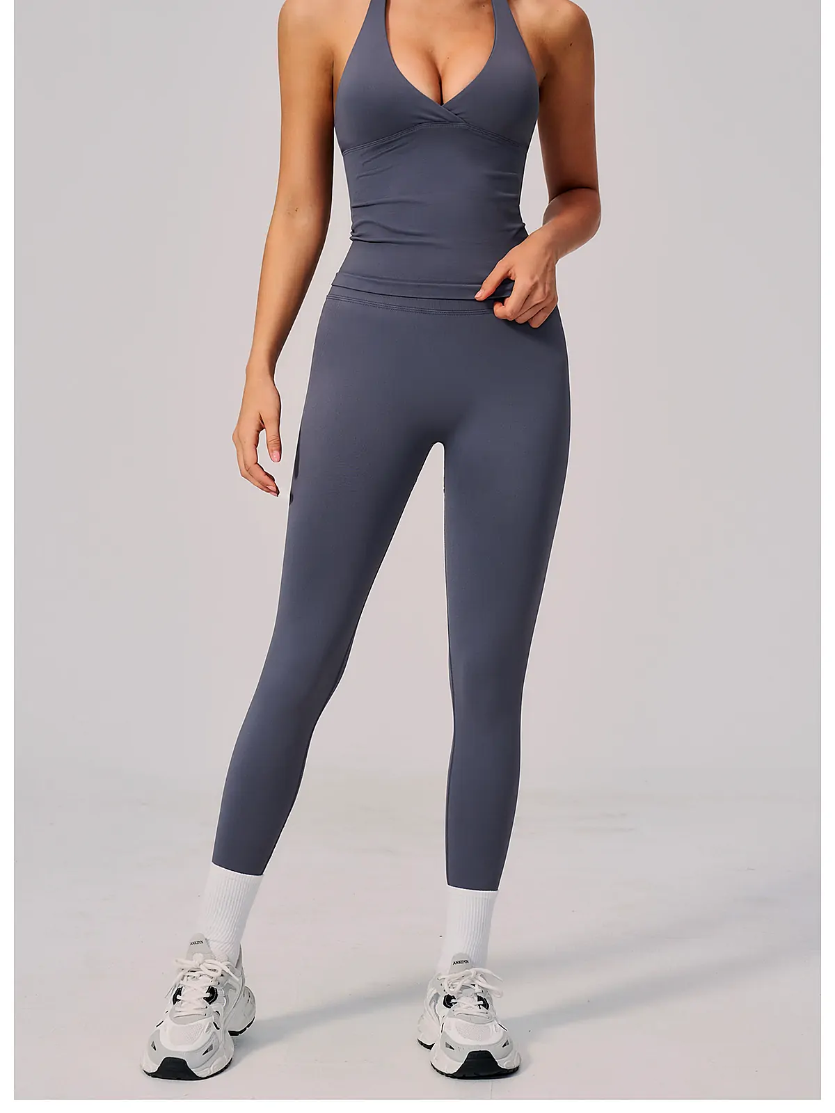 Seamless Halter Support Yoga Tank — flatlock seam detail