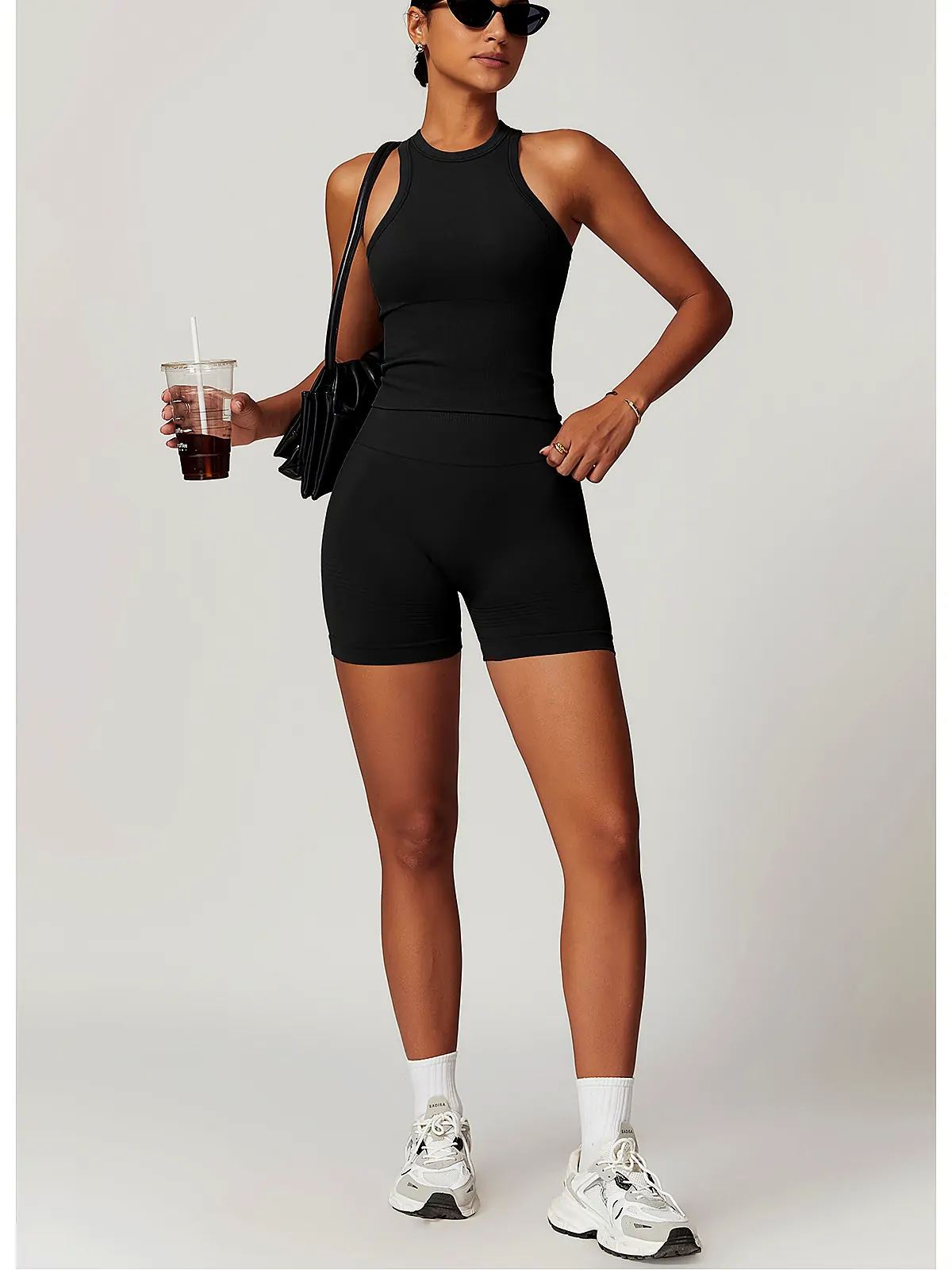 Seamless High-Waist Peach Yoga Shorts — back seam construction
