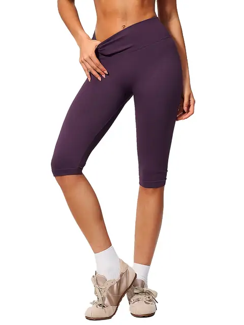 Seamless Rib High-Waist Yoga Capris front view in auburn