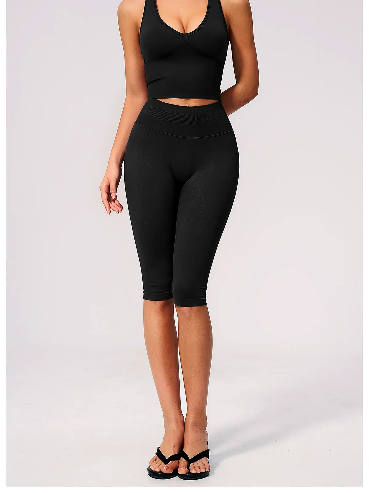 Seamless Rib High-Waist Yoga Capris — side panel detail