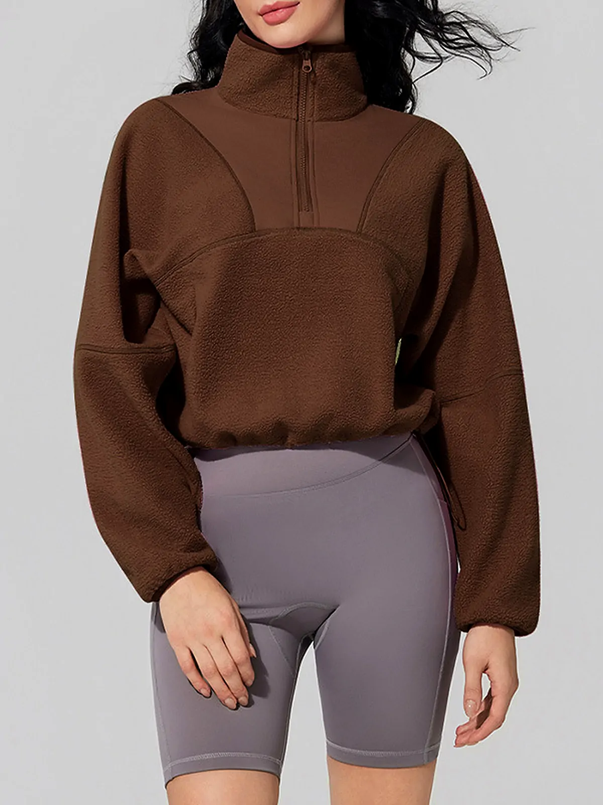 Sherpa Half-Zip Stand-Collar pullover back seam construction