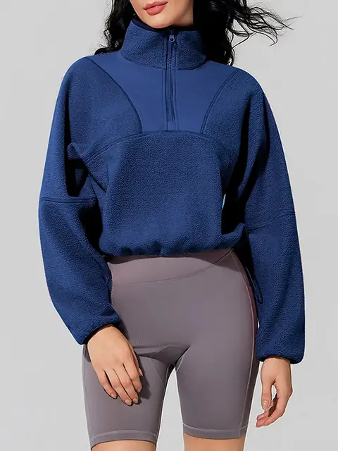 Sherpa Half-Zip Stand-Collar pullover in navy front view
