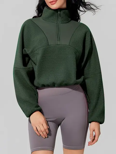 Sherpa Half-Zip Stand-Collar pullover in rhino grey front view