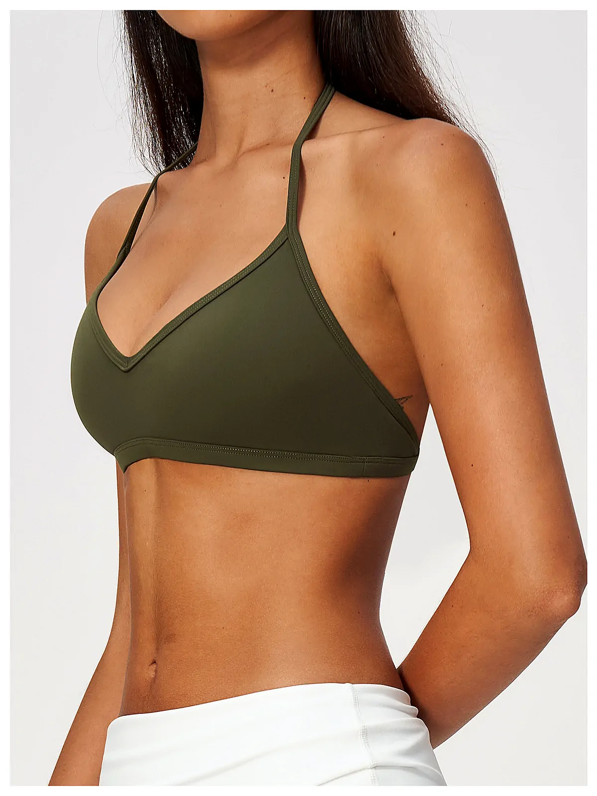 Flatlock seam detail on sports bra