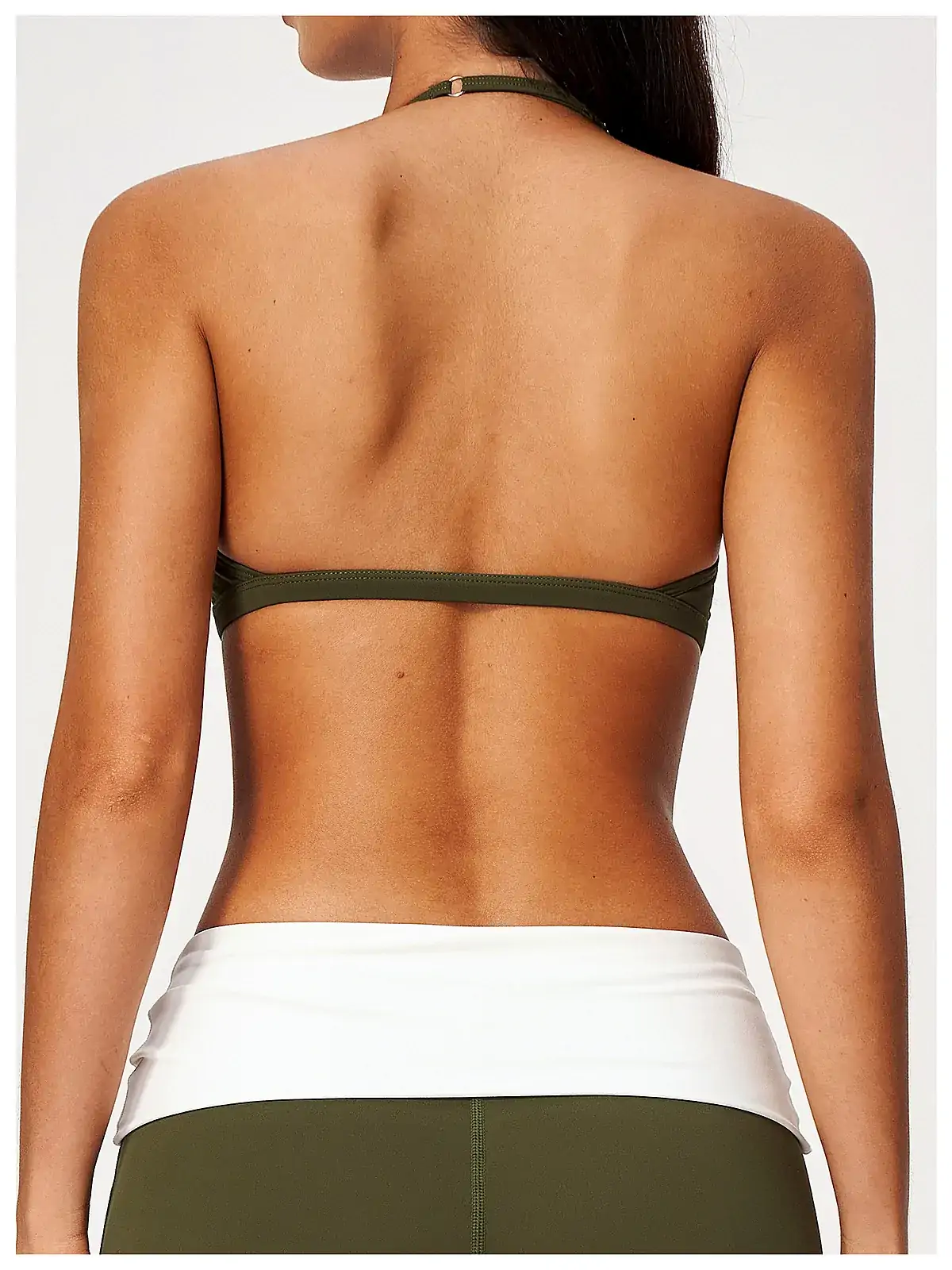 Skinny-Strap halter bra back seam construction