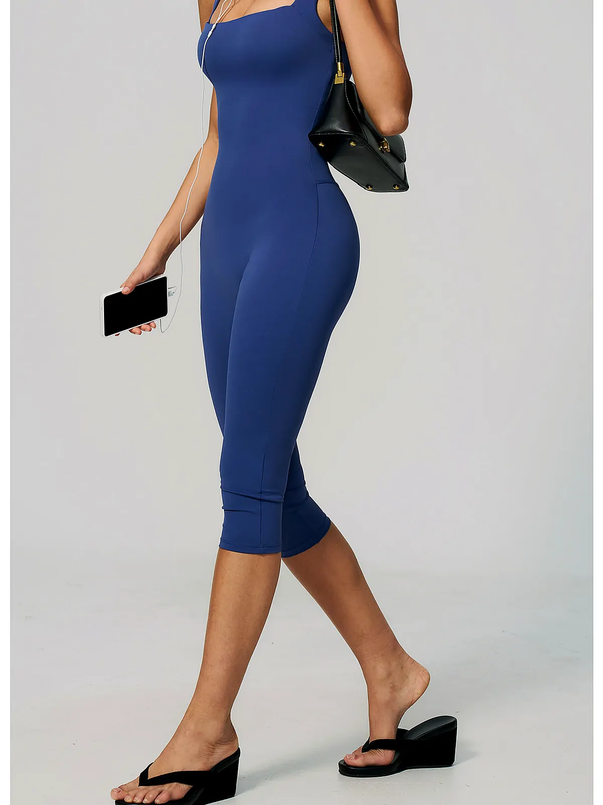 Square-Neck Naked-Feel Capri Bodysuit — flatlock seam detail