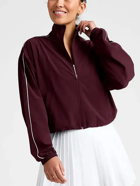 Stand-Collar zip run jacket in wine red front view