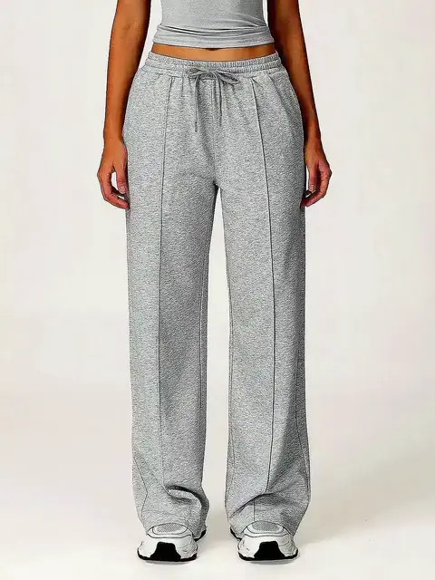 High-Waist straight jogger in heather grey front view