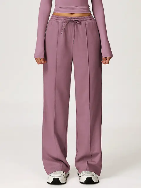 High-Waist straight jogger in mauve front view