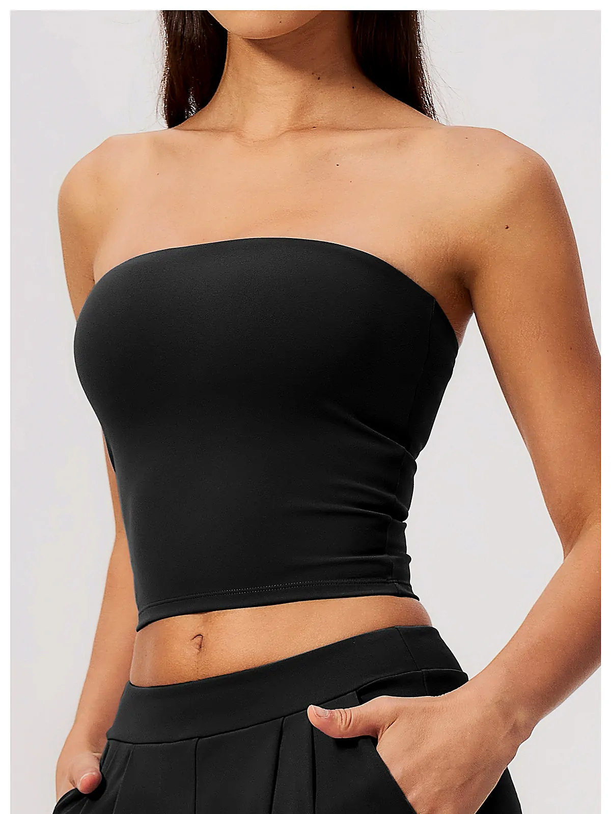 Flatlock seam detail on sports bra