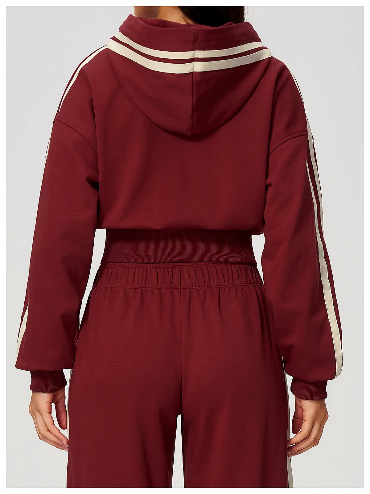 Contrast-Stripe Cropped Zip Hoodie — fabric close-up