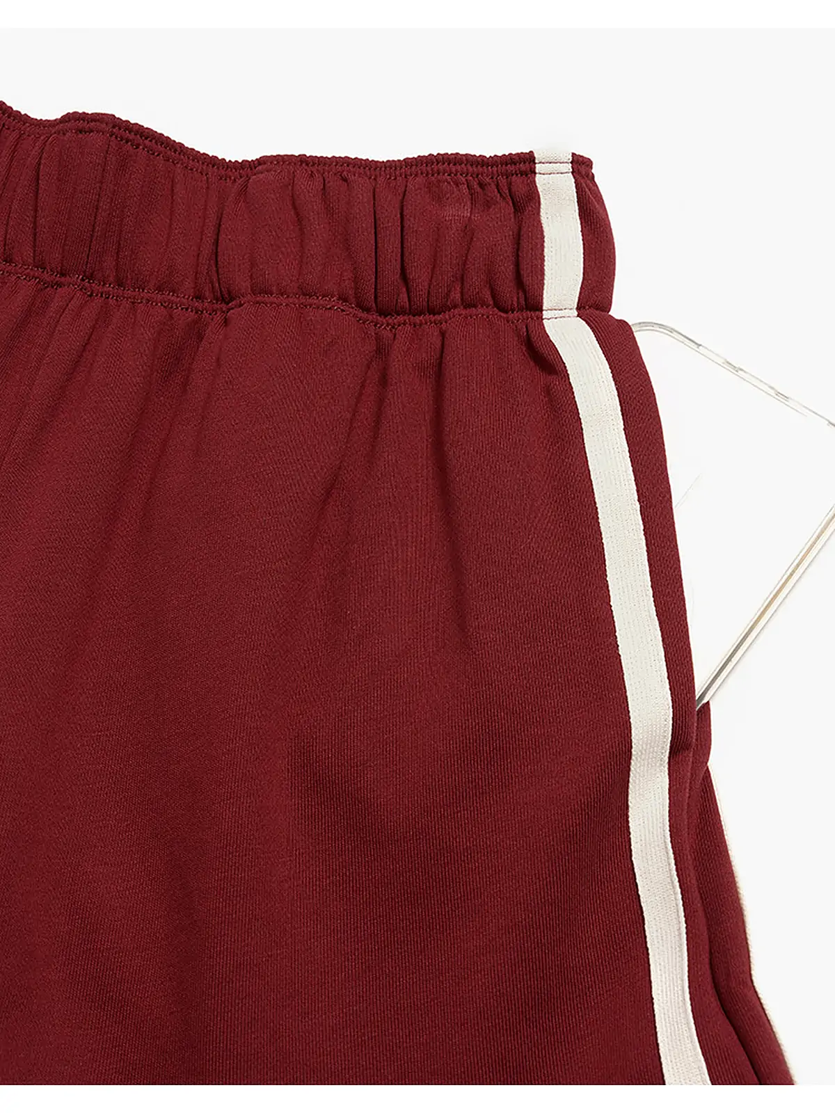 Contrast-Stripe Fleece Training Shorts — flatlock seam detail