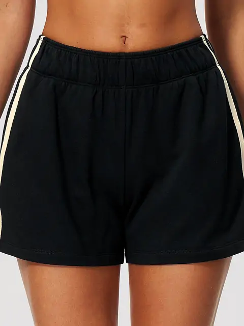 Contrast-Stripe Fleece Training Shorts in Premium Black — front view