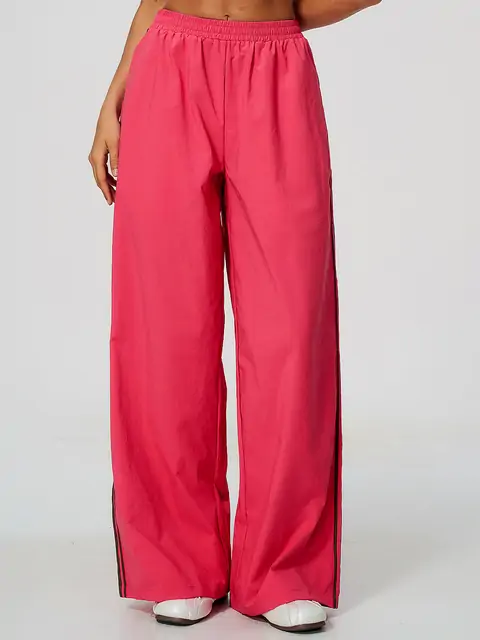 Contrast-Stripe Wide-Leg Track Pants in Cherry Red — front view